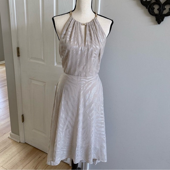 White House Black Market Cream High-Low Halter Sundress - Picture 4 of 13